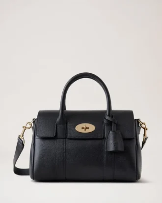Bayswater Satchel in Black Small Classic Grain Mulberry