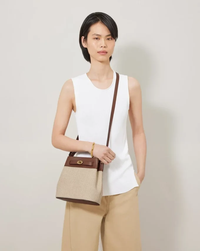 Islington Bucket Oak & Natural Raffia & Leather