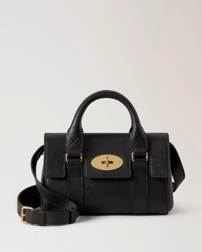Mini Bayswater Black Small Classic Grain Top Handle Bags