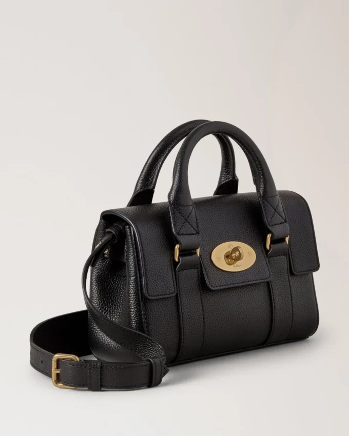 Mini Bayswater Black Small Classic Grain Top Handle Bags