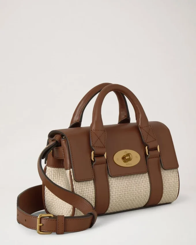 Mini Bayswater Ecru & Bright Oak Raffia & Leather Trim