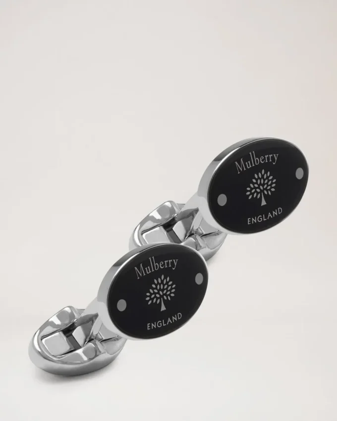 Oval Tree and Rivet Cufflinks Black Enamel Men