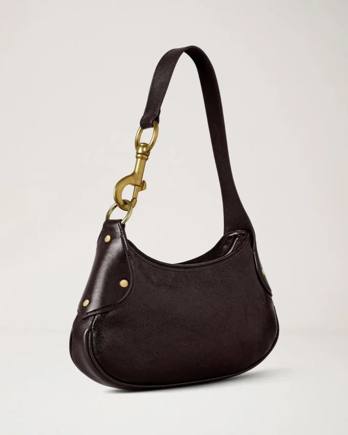 Small Hackney Shoulder Bag Ebony Shiny Buffalo Top Handle Bags